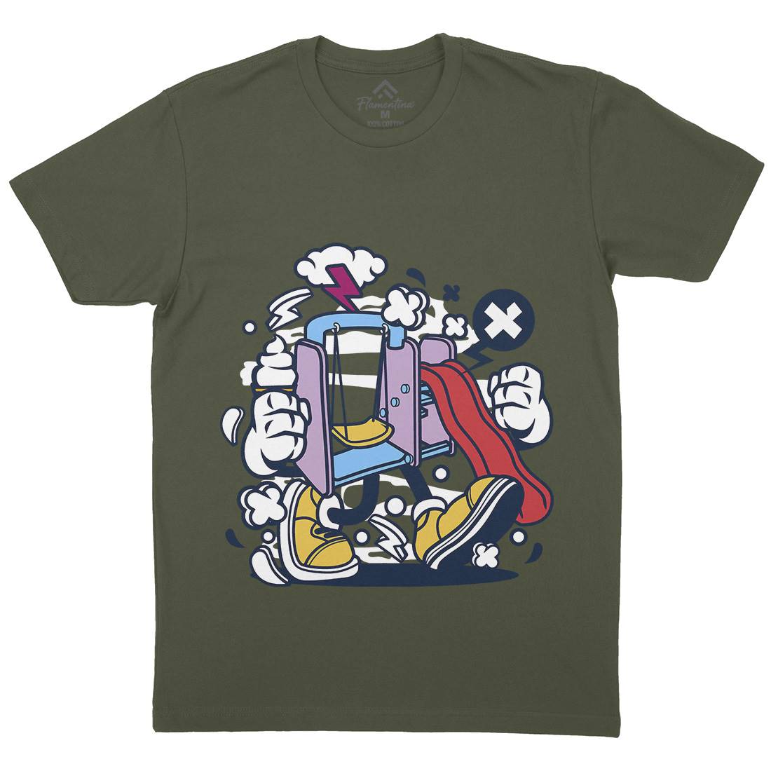Playground Slide Mens Organic Crew Neck T-Shirt Retro C248