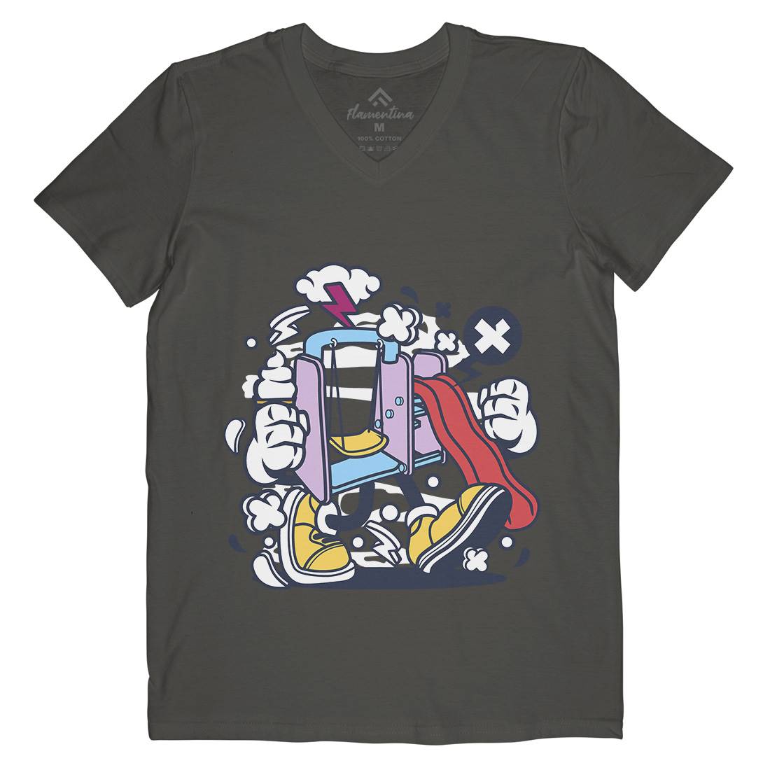 Playground Slide Mens V-Neck T-Shirt Retro C248