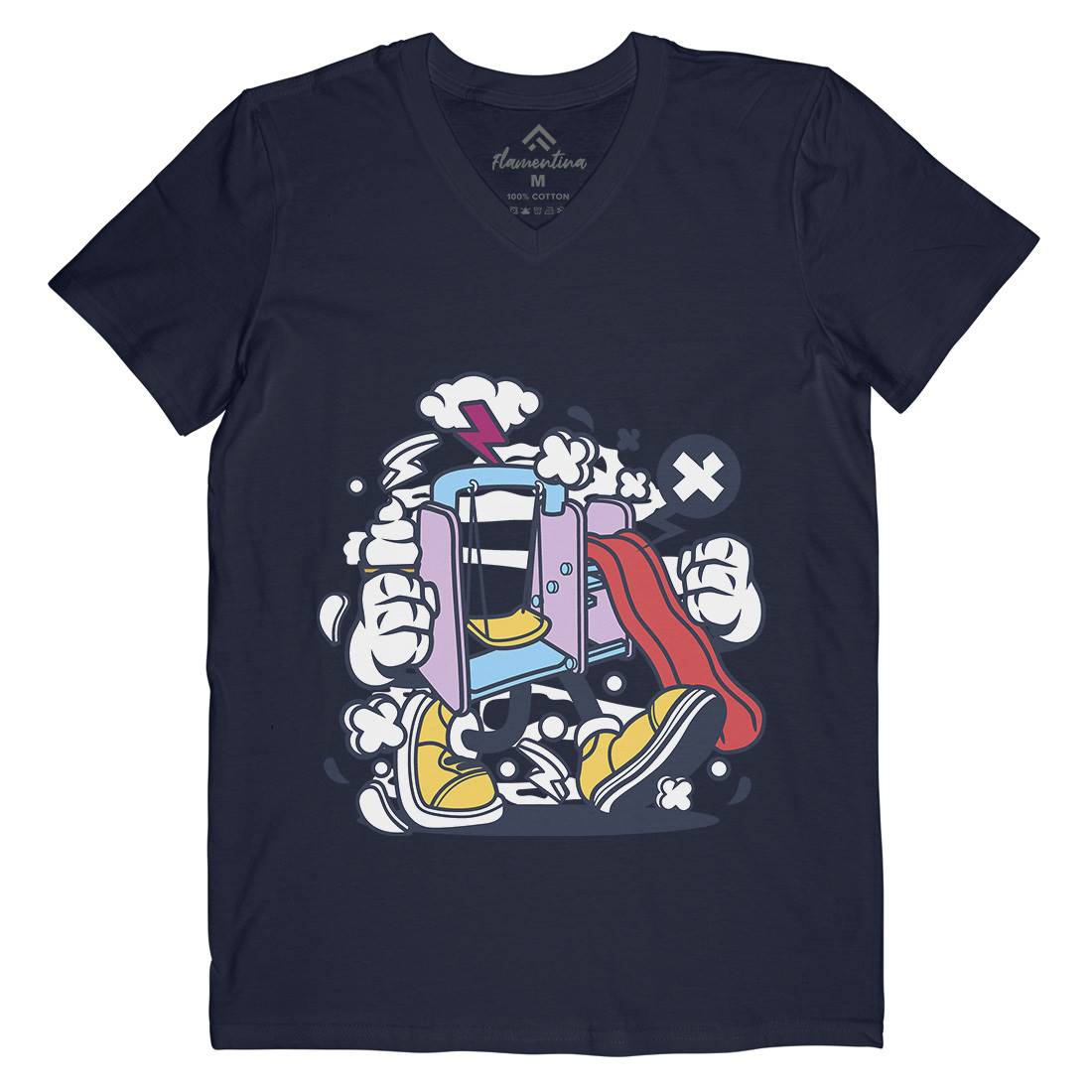 Playground Slide Mens Organic V-Neck T-Shirt Retro C248