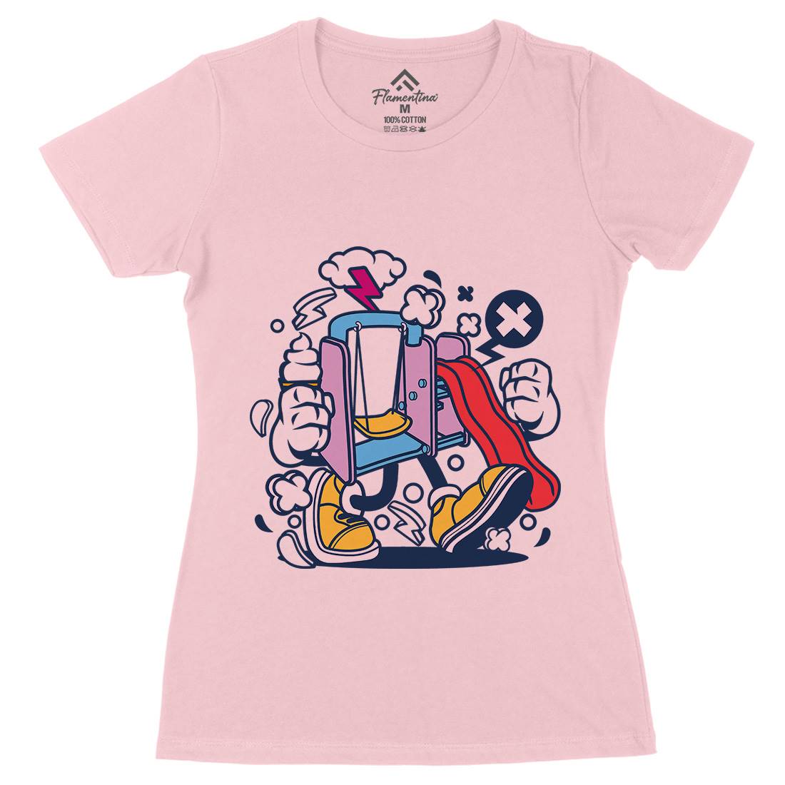 Playground Slide Womens Organic Crew Neck T-Shirt Retro C248