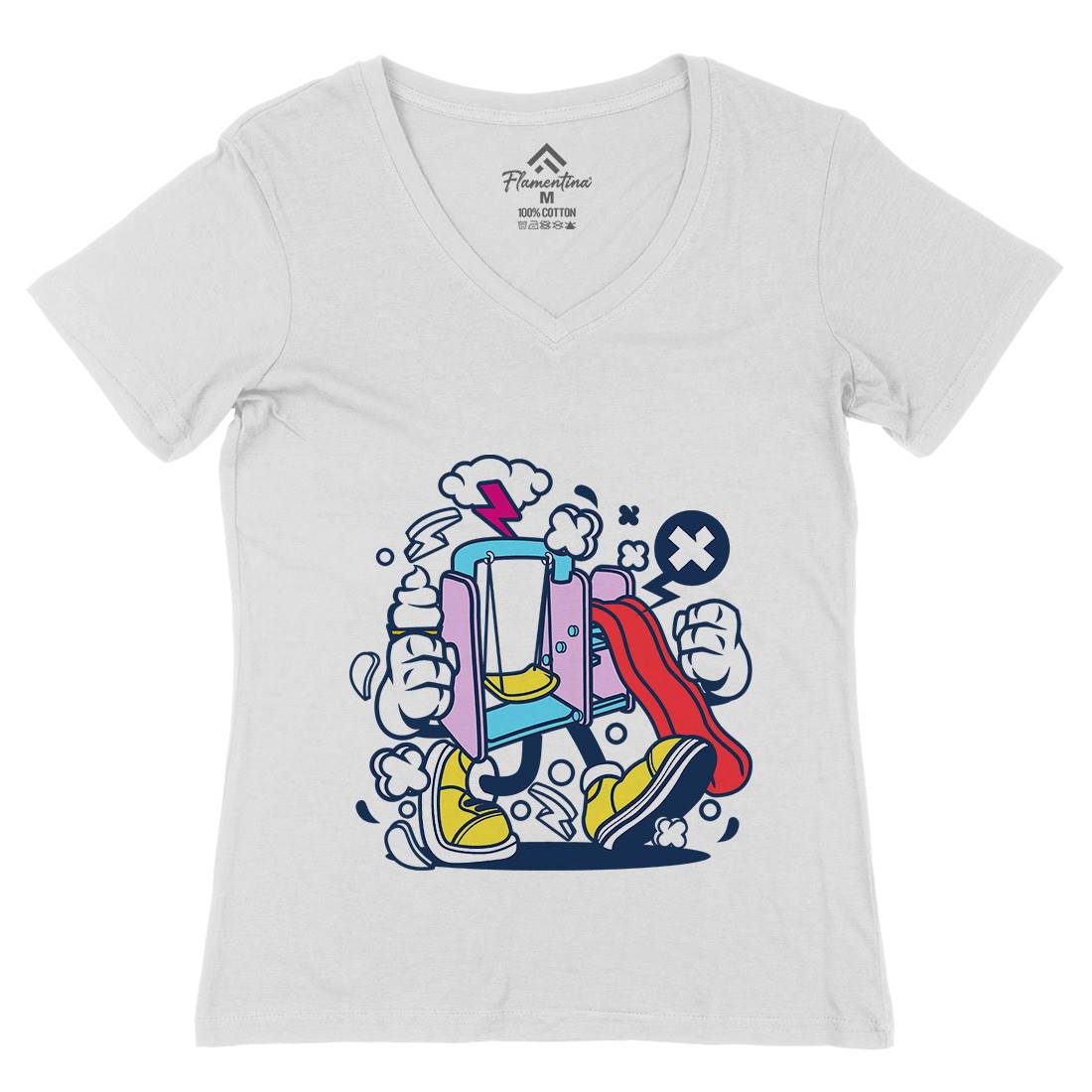Playground Slide Womens Organic V-Neck T-Shirt Retro C248