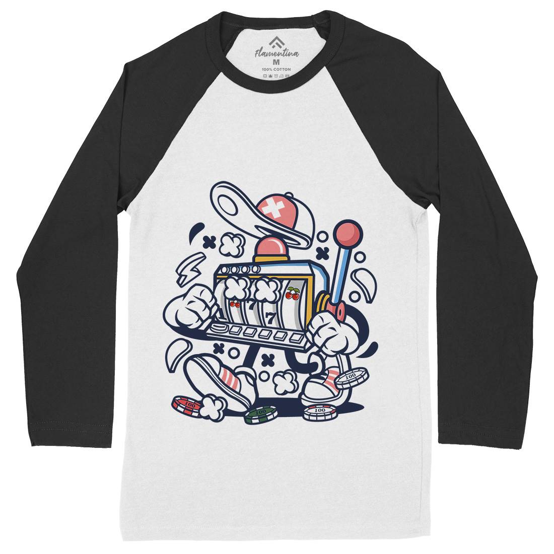 Slot Machine Mens Long Sleeve Baseball T-Shirt Retro C249