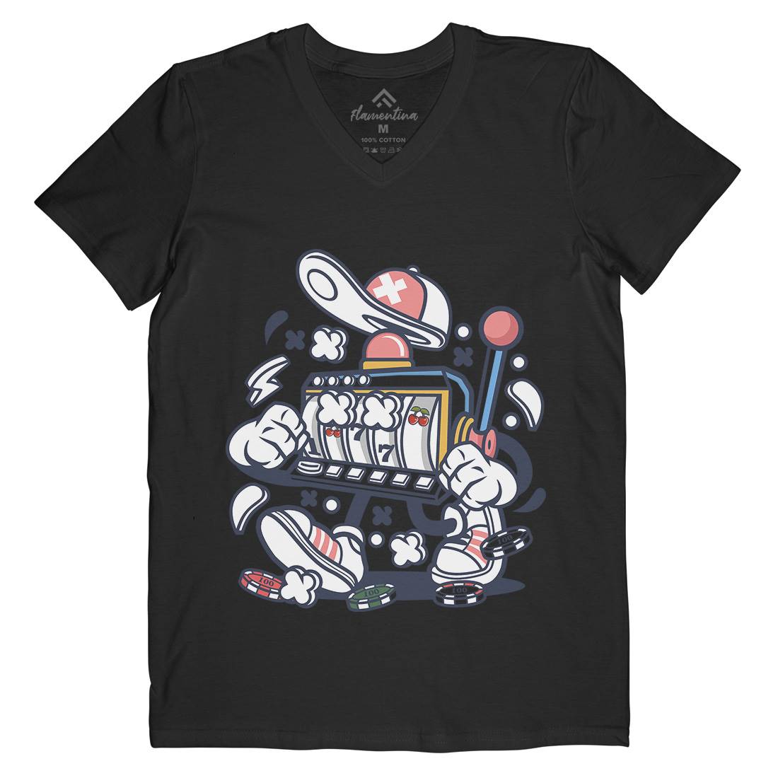 Slot Machine Mens V-Neck T-Shirt Retro C249