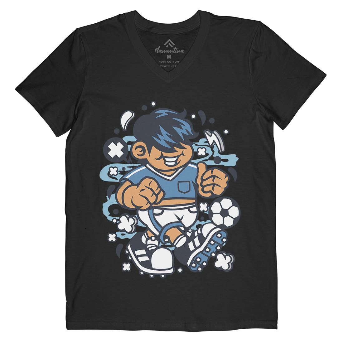 Soccer Kid Mens Organic V-Neck T-Shirt Sport C250