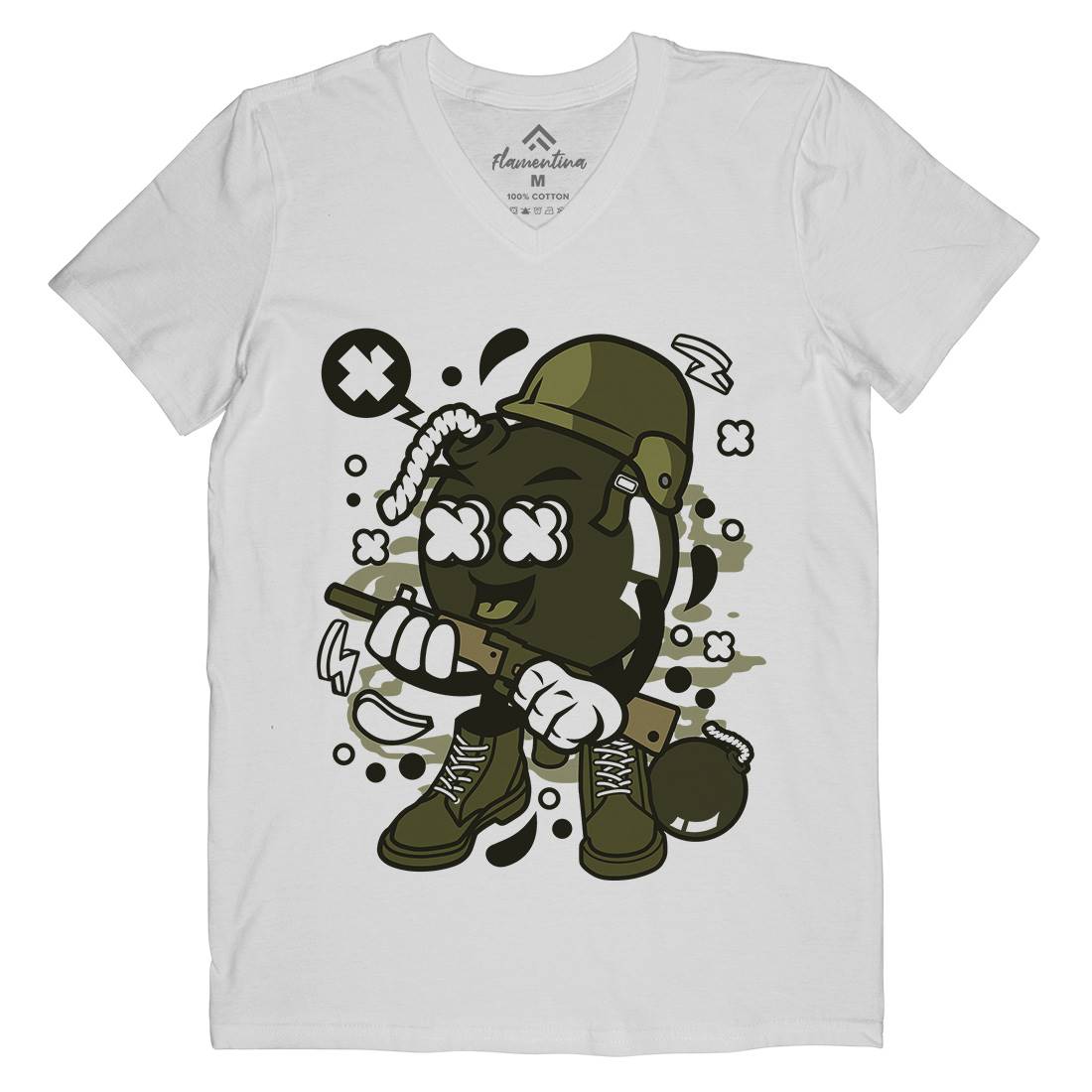 Soldier Bomb Mens Organic V-Neck T-Shirt Army C252