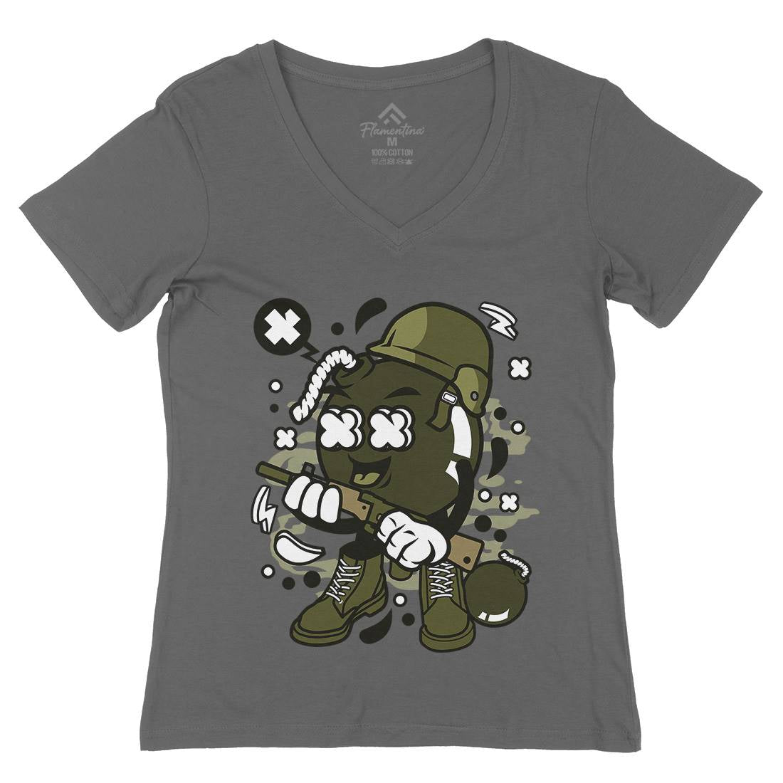 Soldier Bomb Womens Organic V-Neck T-Shirt Army C252