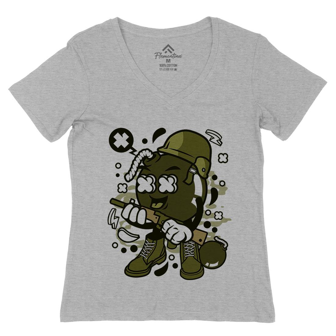 Soldier Bomb Womens Organic V-Neck T-Shirt Army C252