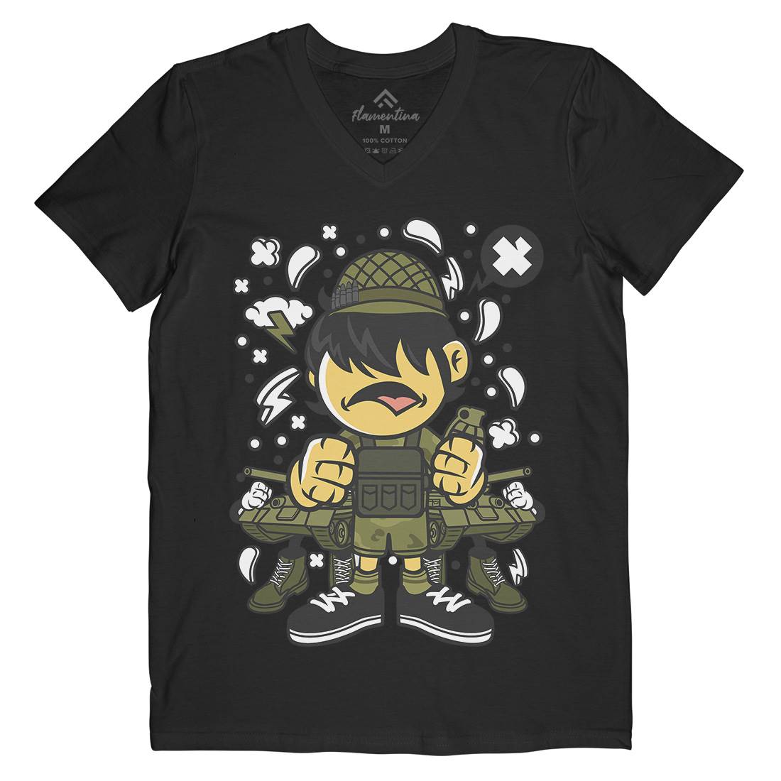 Soldier Kid Mens Organic V-Neck T-Shirt Army C253