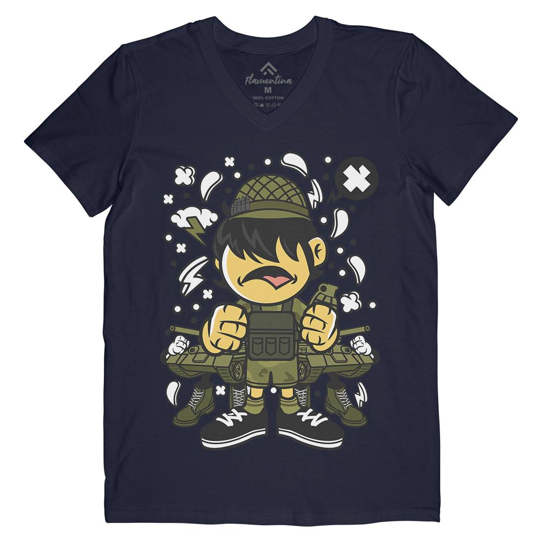 Soldier Kid Mens Organic V-Neck T-Shirt Army C253