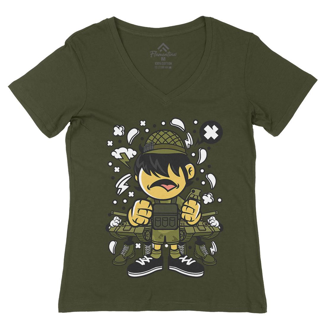Soldier Kid Womens Organic V-Neck T-Shirt Army C253