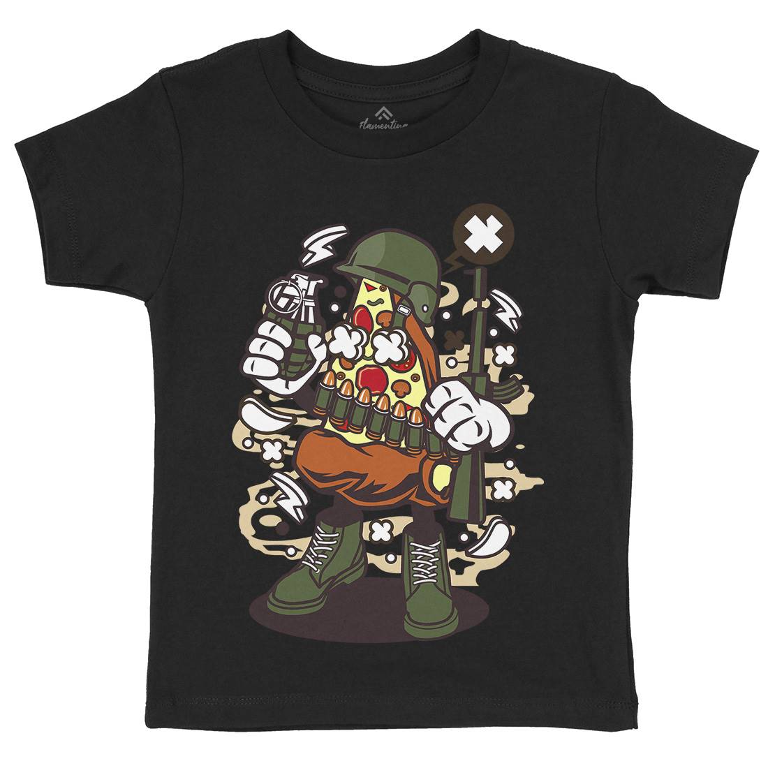 Soldier Pizza Kids Crew Neck T-Shirt Army C254
