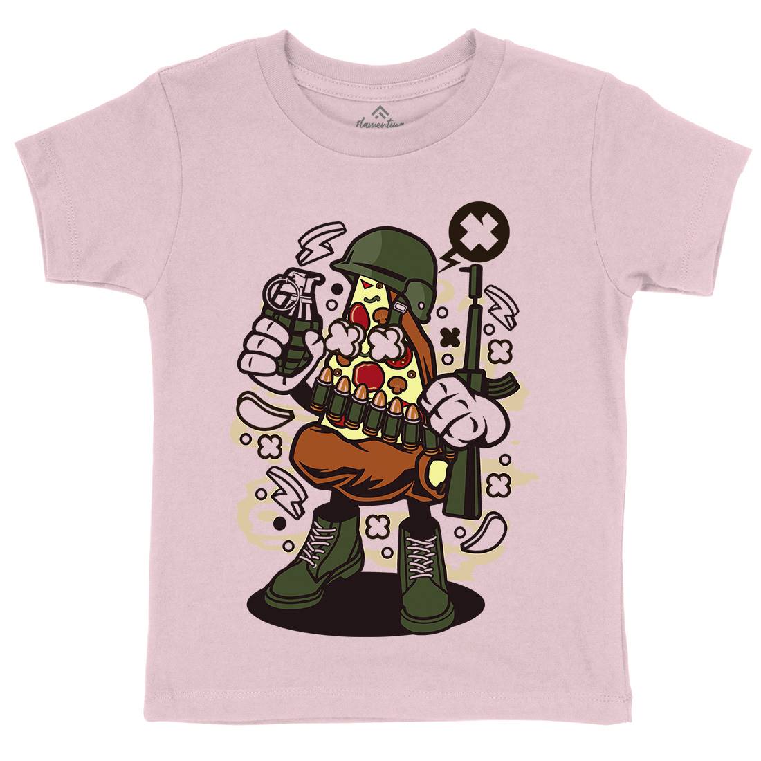 Soldier Pizza Kids Crew Neck T-Shirt Army C254