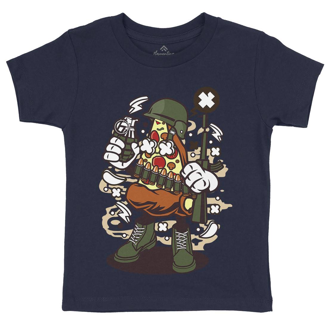Soldier Pizza Kids Organic Crew Neck T-Shirt Army C254