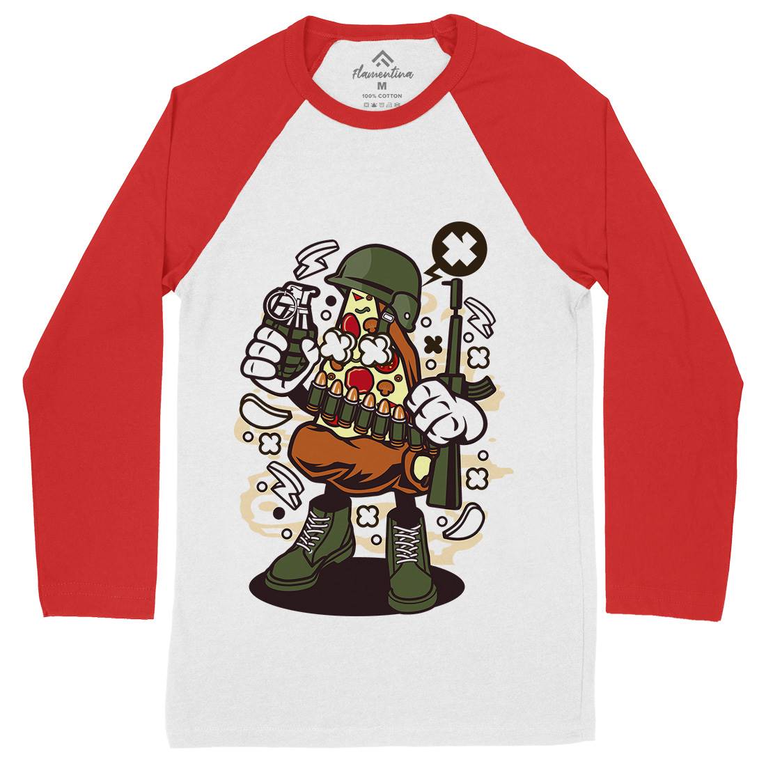 Soldier Pizza Mens Long Sleeve Baseball T-Shirt Army C254