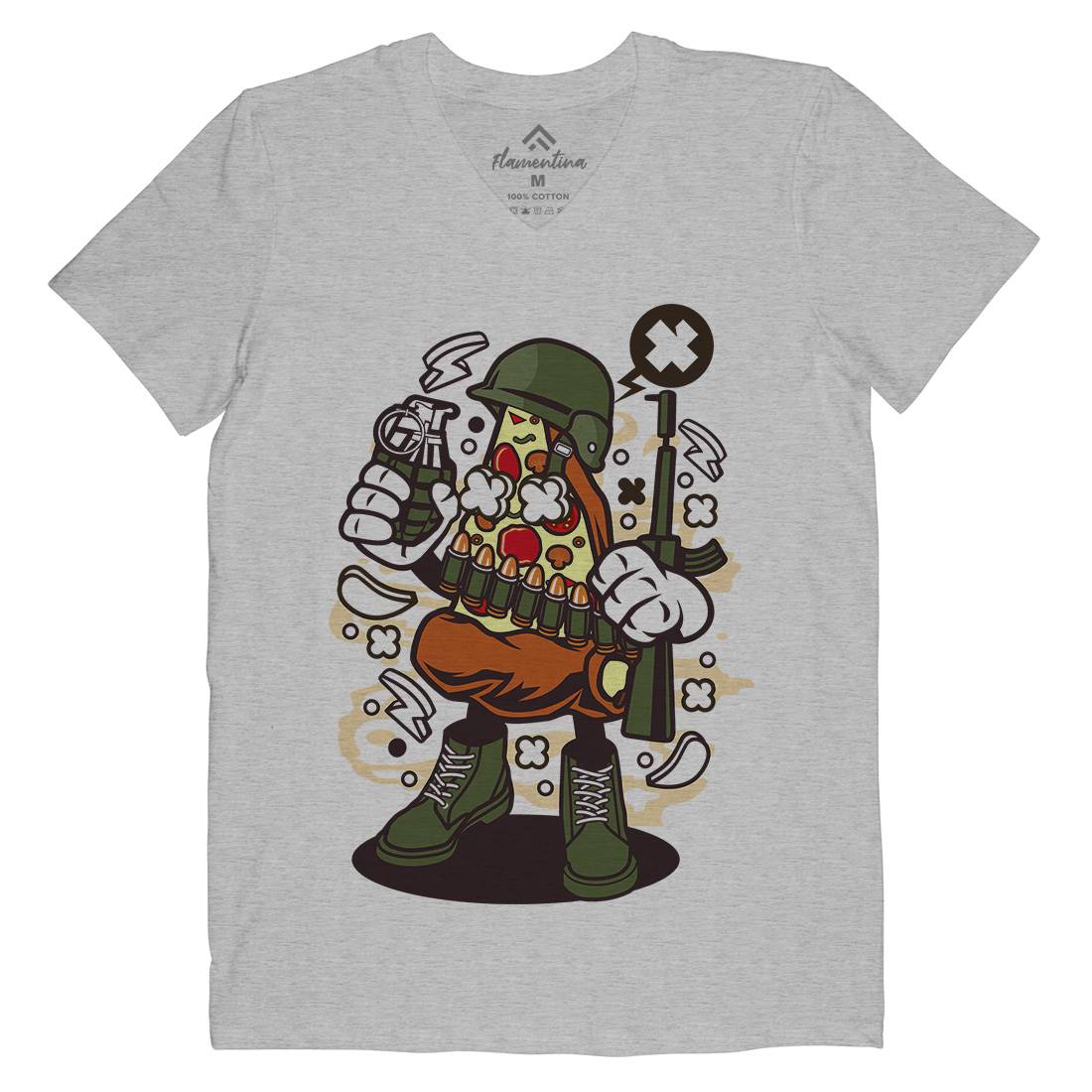 Soldier Pizza Mens Organic V-Neck T-Shirt Army C254