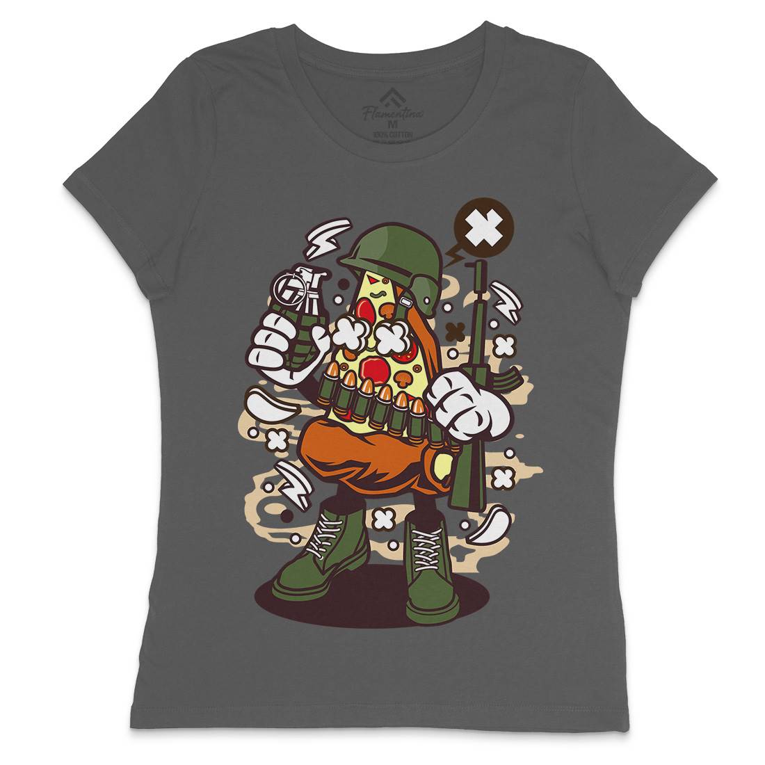 Soldier Pizza Womens Crew Neck T-Shirt Army C254