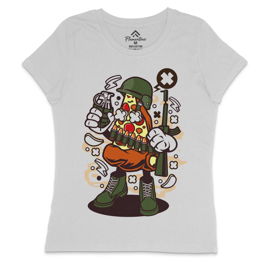 Soldier Pizza Womens Crew Neck T-Shirt Army C254