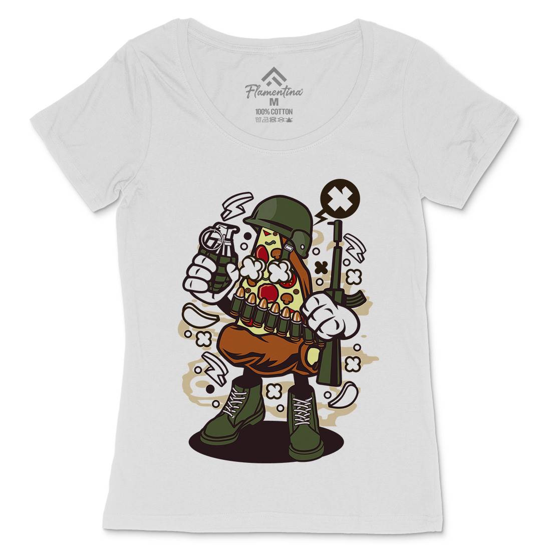 Soldier Pizza Womens Scoop Neck T-Shirt Army C254