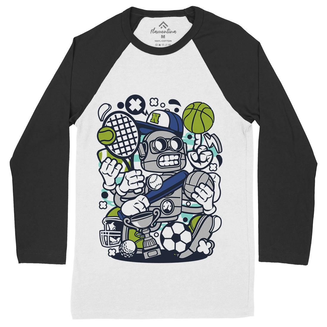 Sports Robot Mens Long Sleeve Baseball T-Shirt Sport C258
