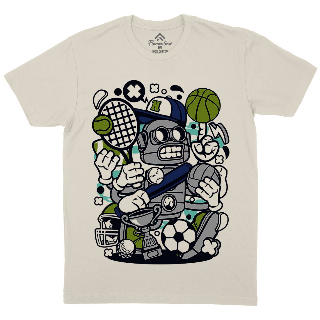 Sports Robot Mens Organic Crew Neck T-Shirt Sport C258