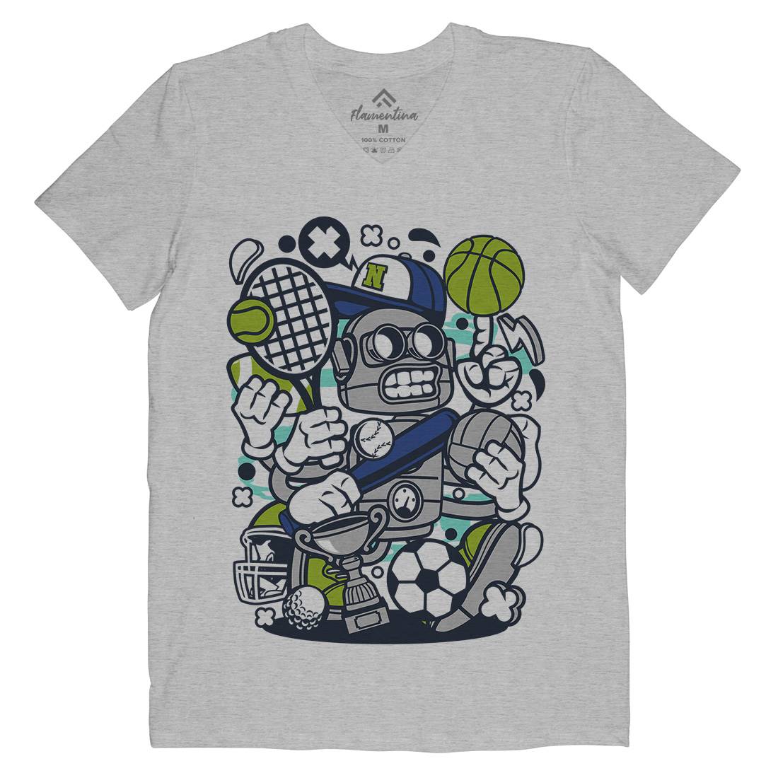 Sports Robot Mens Organic V-Neck T-Shirt Sport C258
