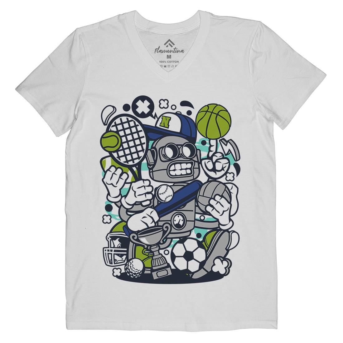 Sports Robot Mens Organic V-Neck T-Shirt Sport C258