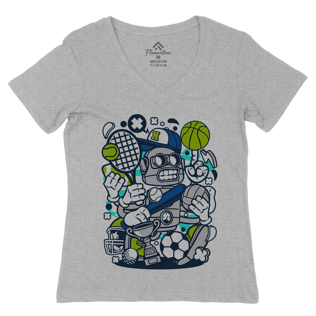 Sports Robot Womens Organic V-Neck T-Shirt Sport C258