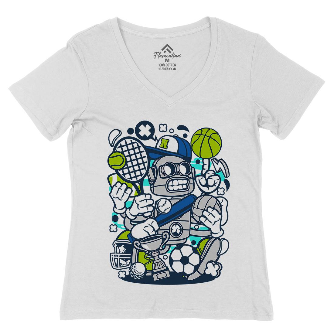 Sports Robot Womens Organic V-Neck T-Shirt Sport C258