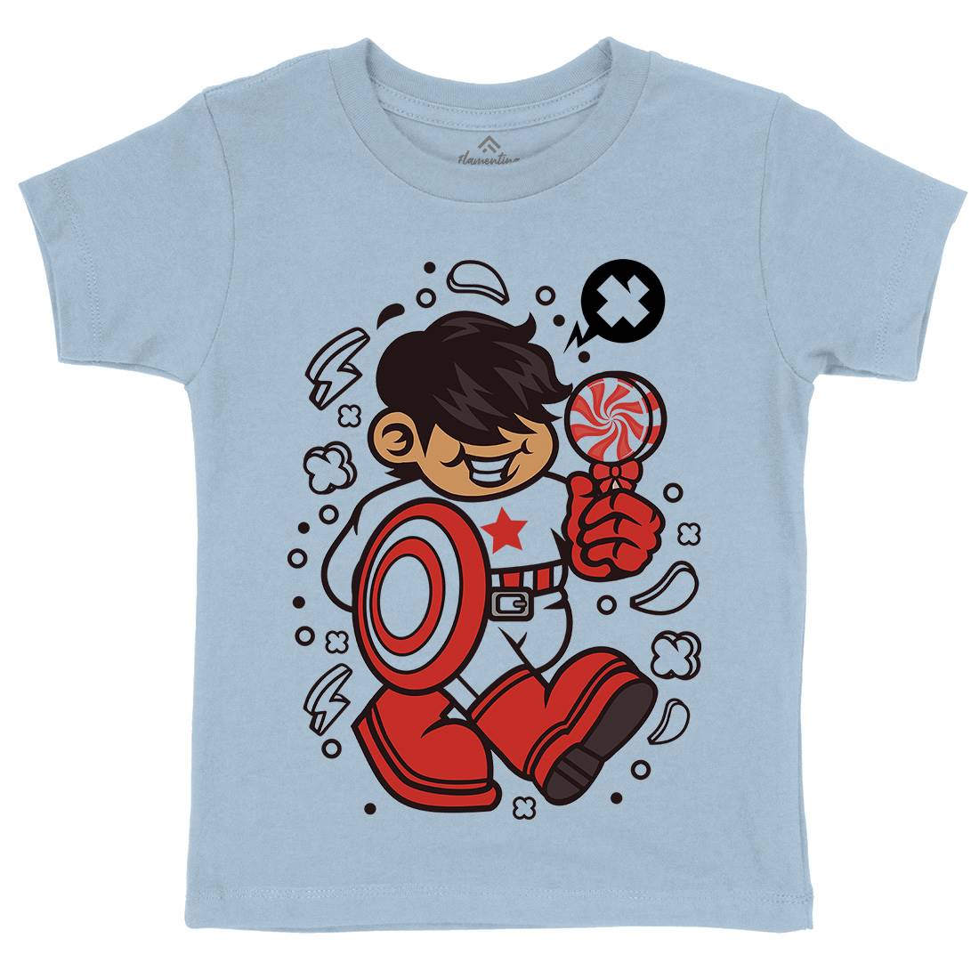 Superhero American Kid Kids Organic Crew Neck T-Shirt Geek C263