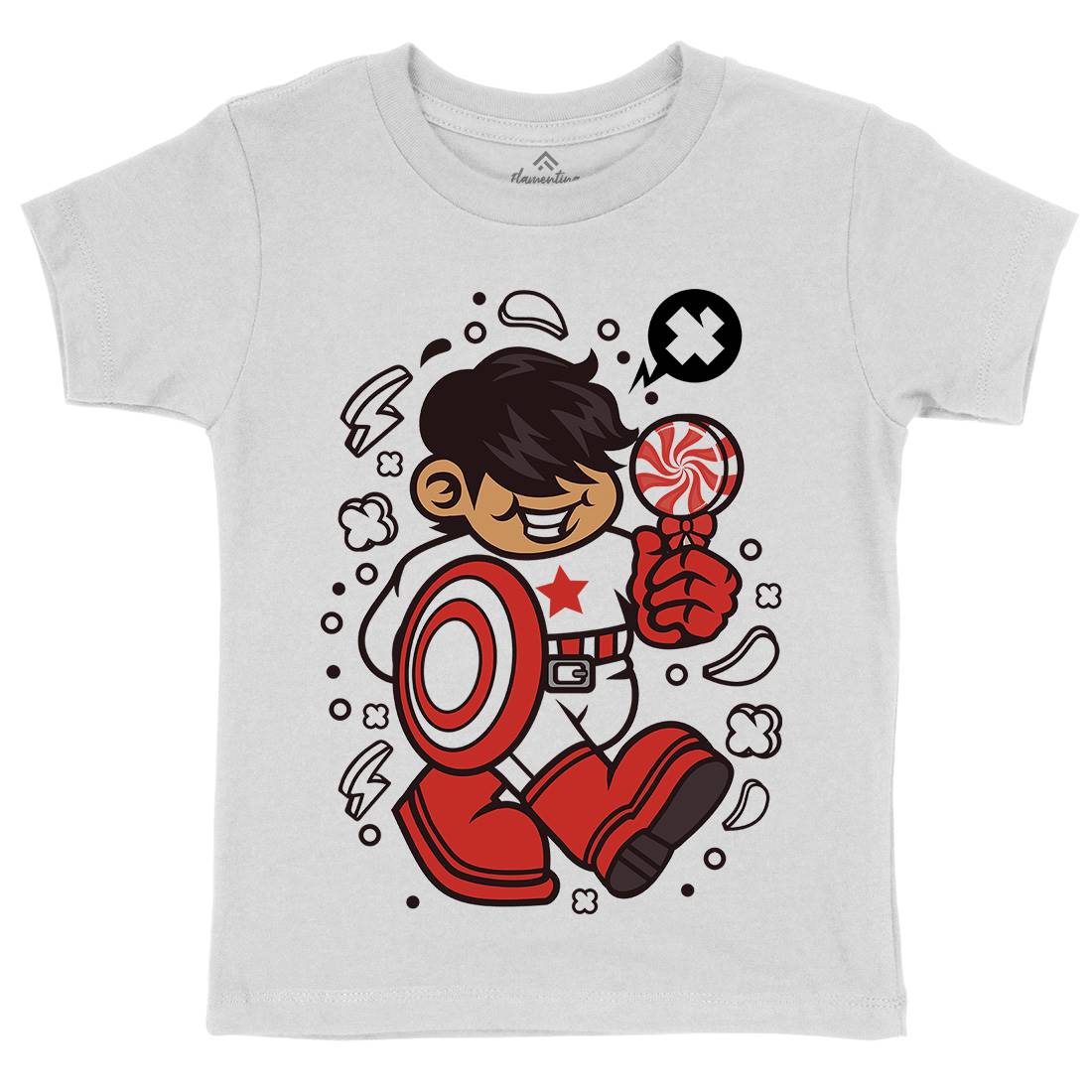 Superhero American Kid Kids Organic Crew Neck T-Shirt Geek C263