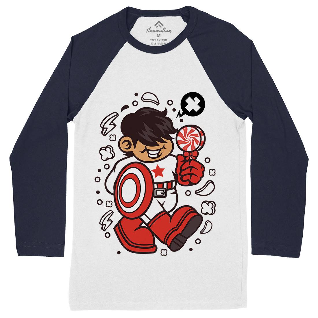 Superhero American Kid Mens Long Sleeve Baseball T-Shirt Geek C263