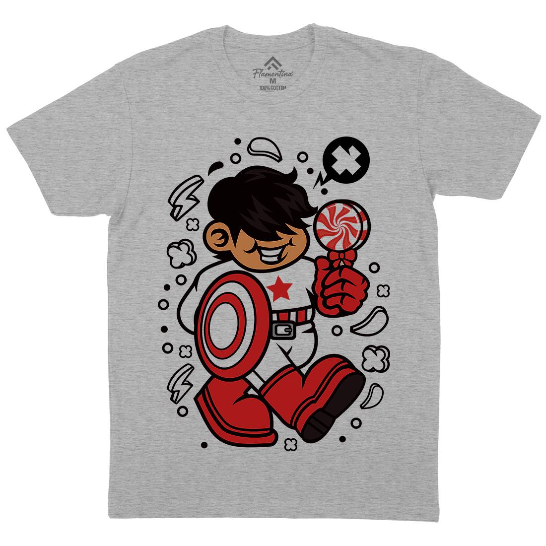 Superhero American Kid Mens Organic Crew Neck T-Shirt Geek C263