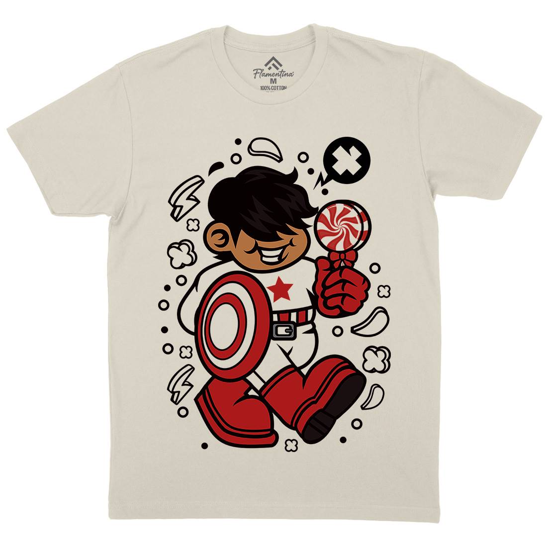 Superhero American Kid Mens Organic Crew Neck T-Shirt Geek C263