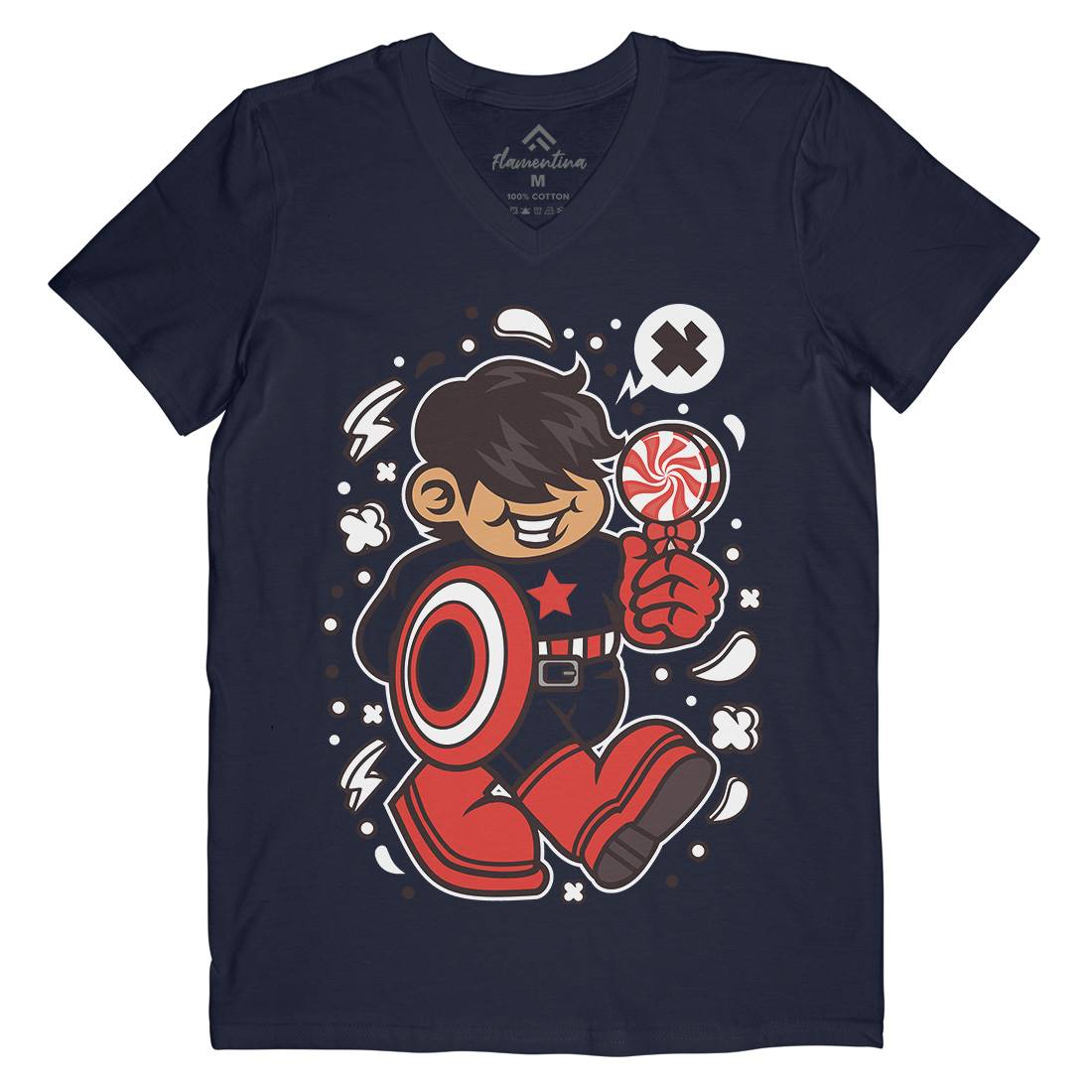 Superhero American Kid Mens Organic V-Neck T-Shirt Geek C263