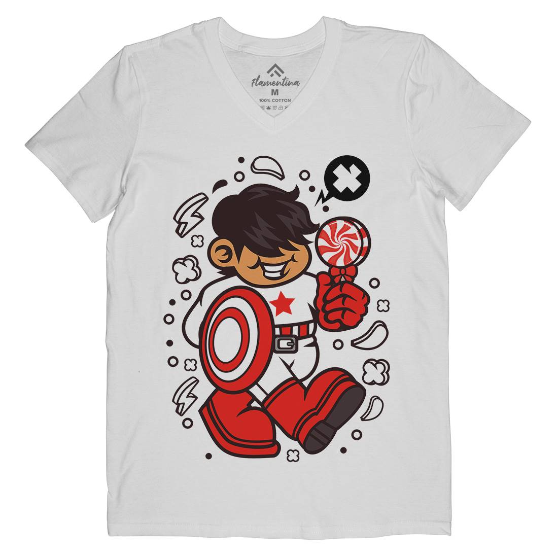 Superhero American Kid Mens Organic V-Neck T-Shirt Geek C263