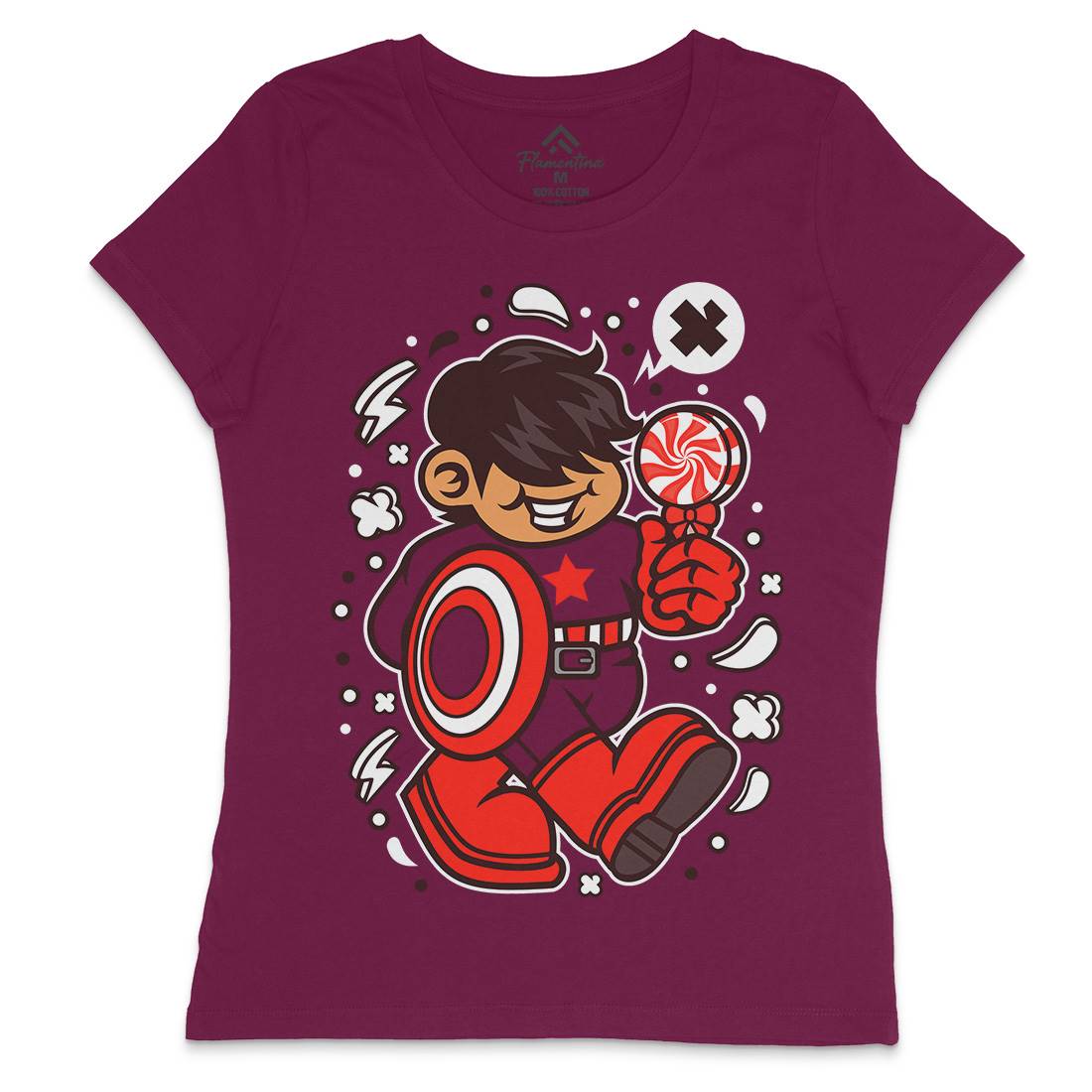 Superhero American Kid Womens Crew Neck T-Shirt Geek C263