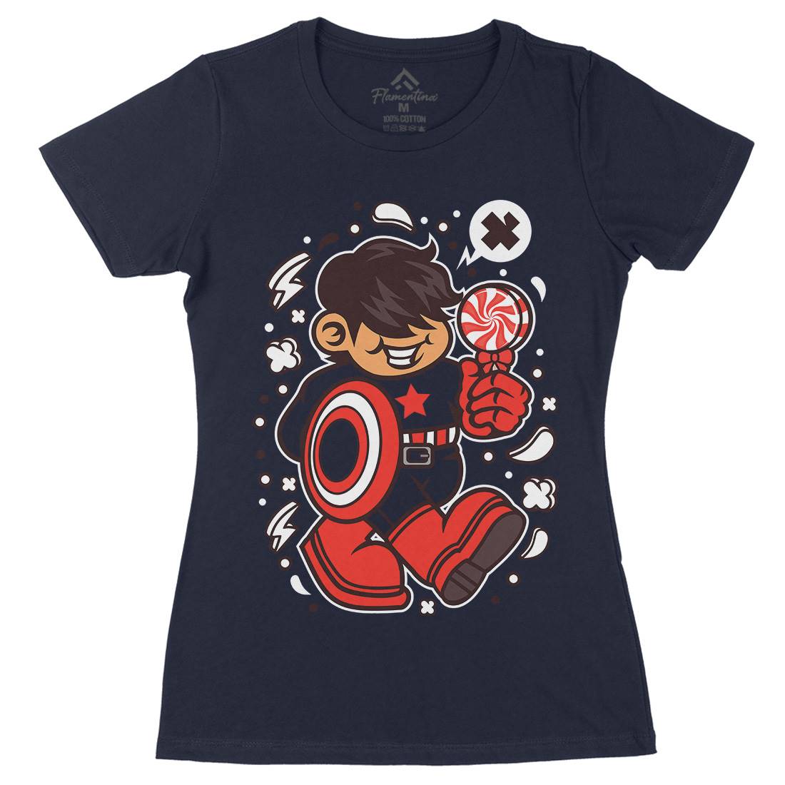 Superhero American Kid Womens Organic Crew Neck T-Shirt Geek C263
