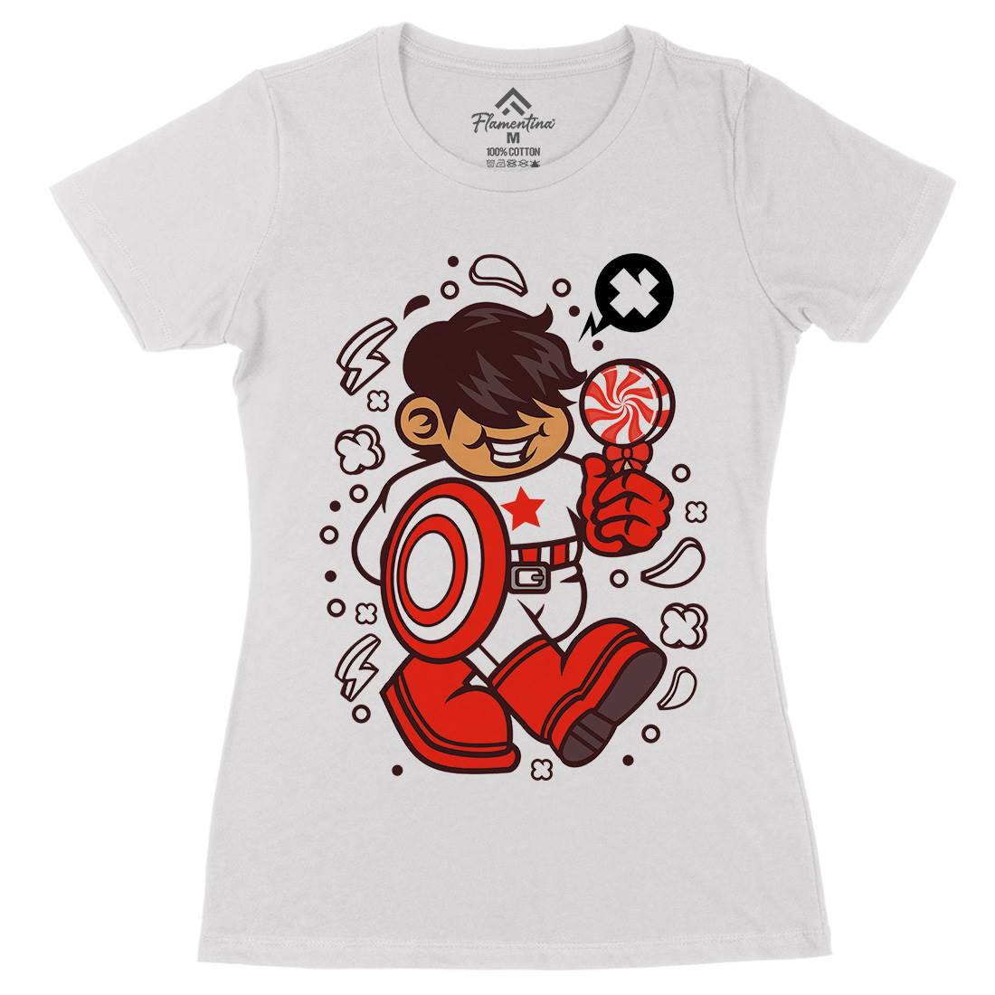 Superhero American Kid Womens Organic Crew Neck T-Shirt Geek C263