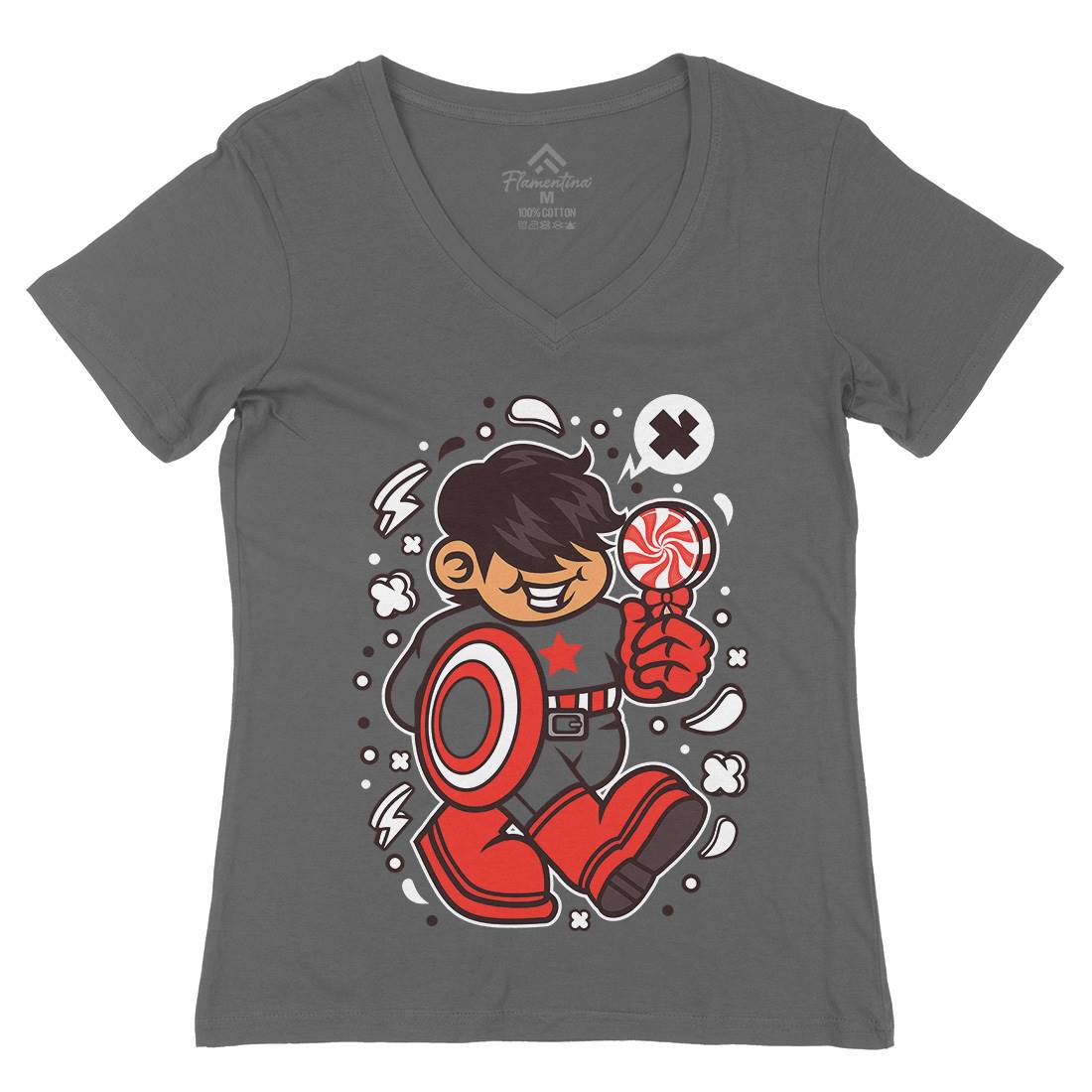 Superhero American Kid Womens Organic V-Neck T-Shirt Geek C263