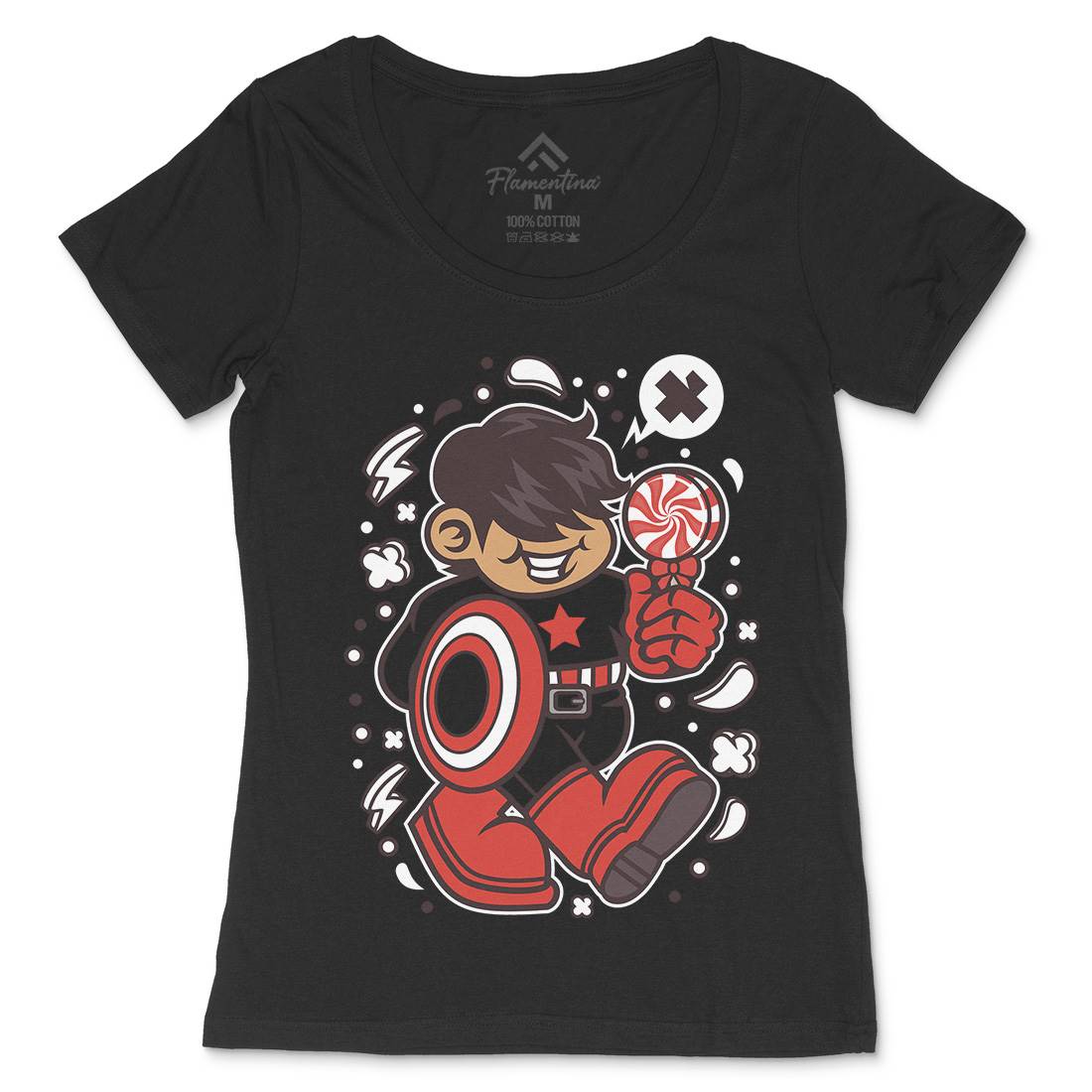 Superhero American Kid Womens Scoop Neck T-Shirt Geek C263