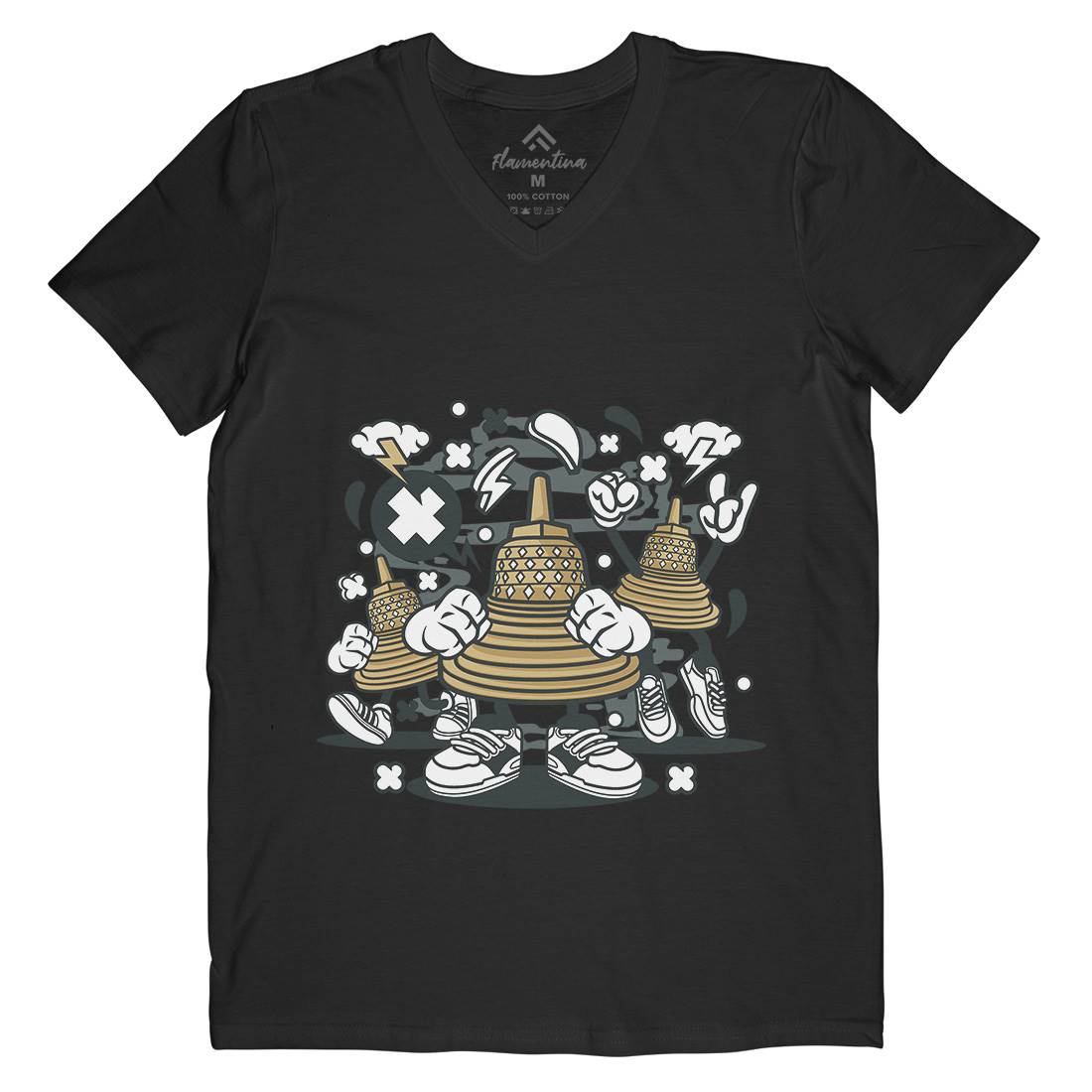 Temple Mens Organic V-Neck T-Shirt Asian C271