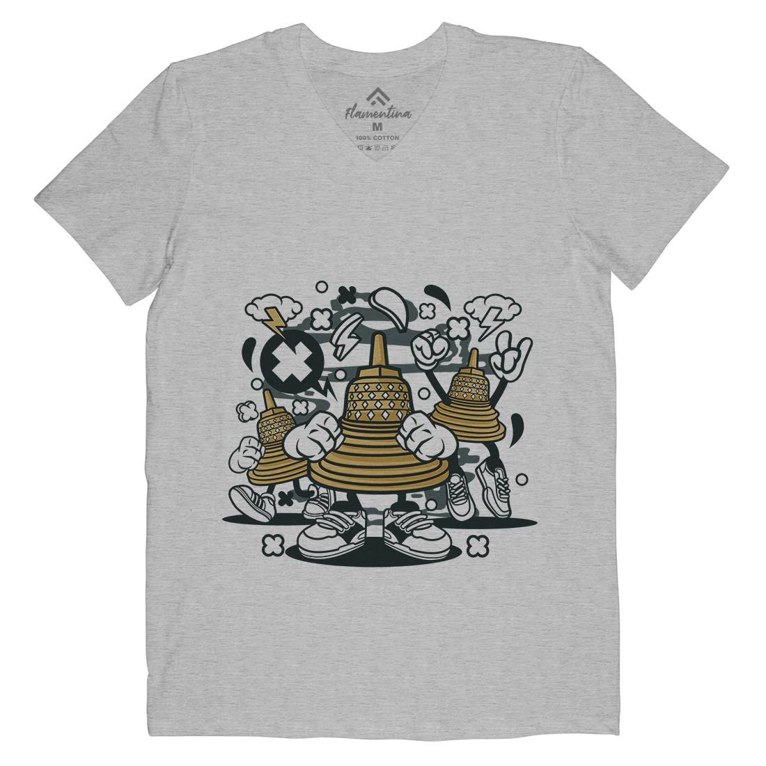 Temple Mens V-Neck T-Shirt Asian C271