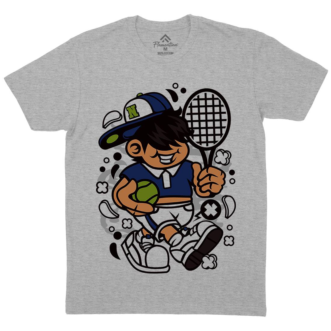 Tennis Kid Mens Organic Crew Neck T-Shirt Sport C273