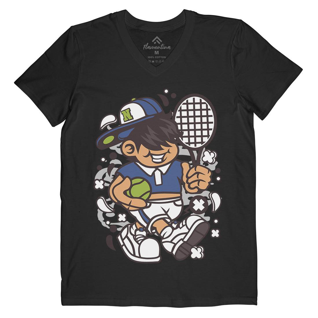 Tennis Kid Mens V-Neck T-Shirt Sport C273