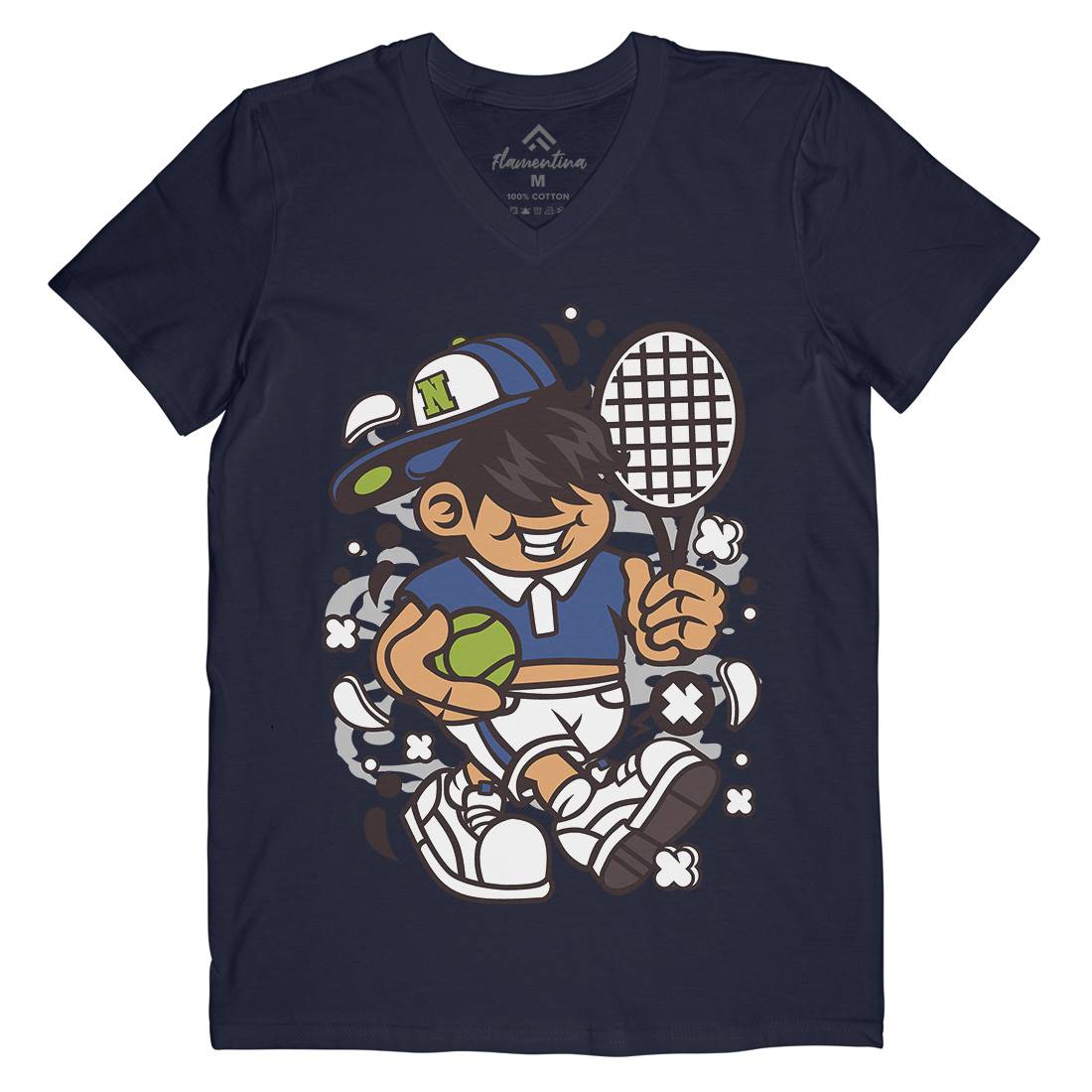 Tennis Kid Mens Organic V-Neck T-Shirt Sport C273