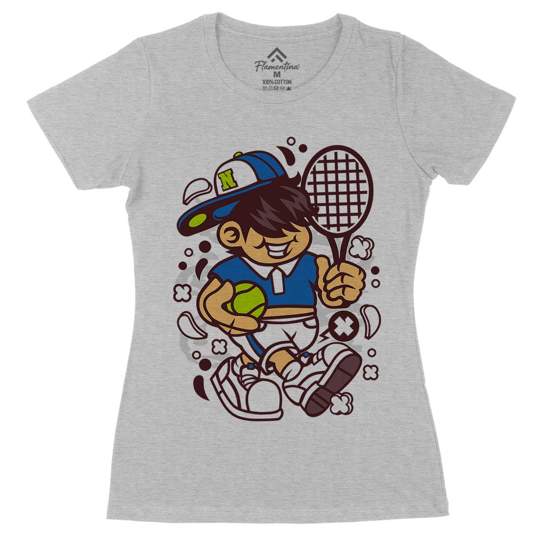 Tennis Kid Womens Organic Crew Neck T-Shirt Sport C273