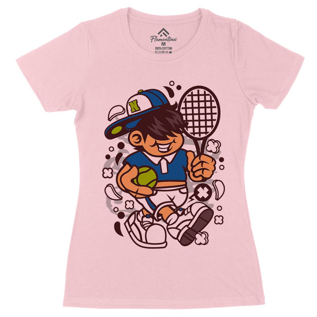Tennis Kid Womens Organic Crew Neck T-Shirt Sport C273