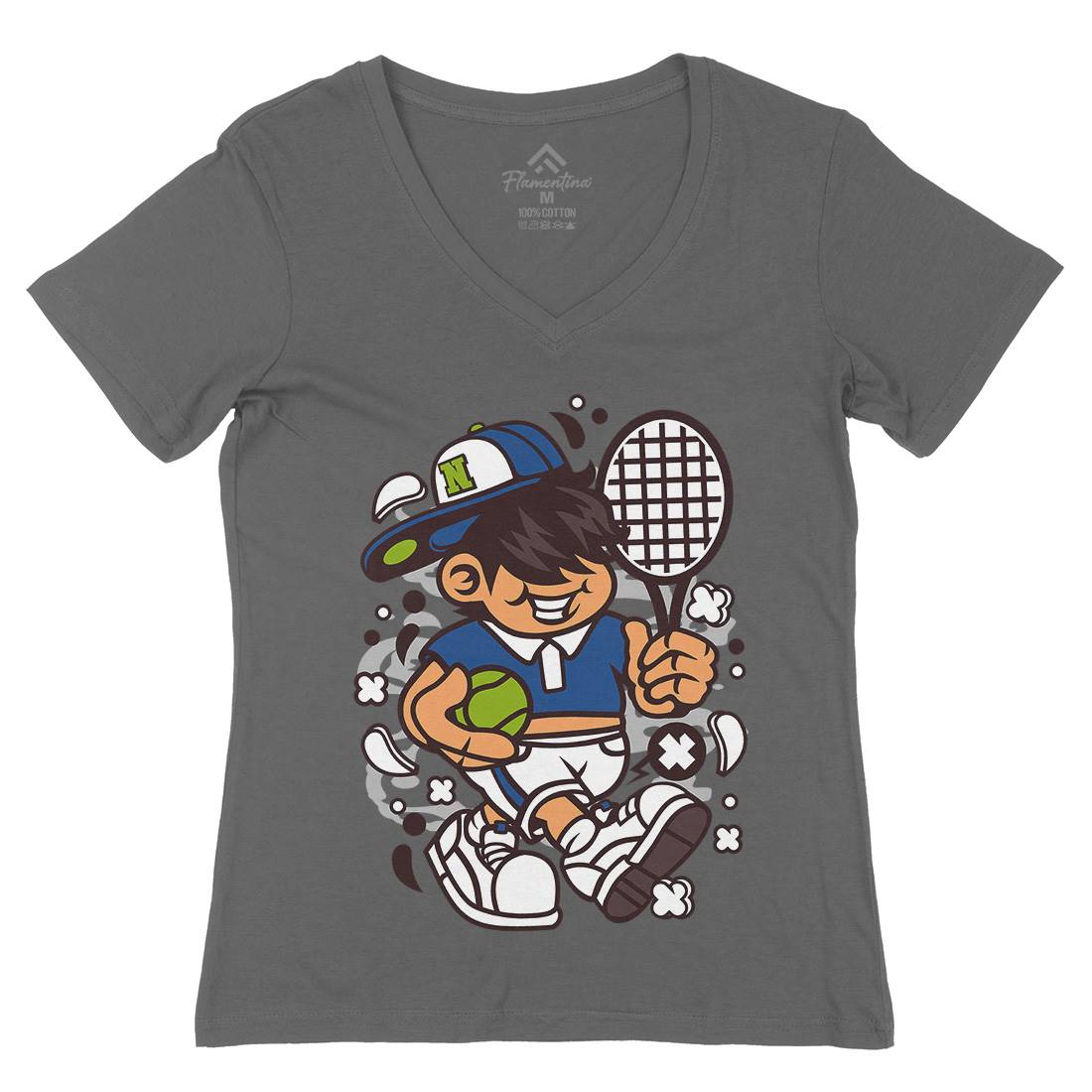 Tennis Kid Womens Organic V-Neck T-Shirt Sport C273