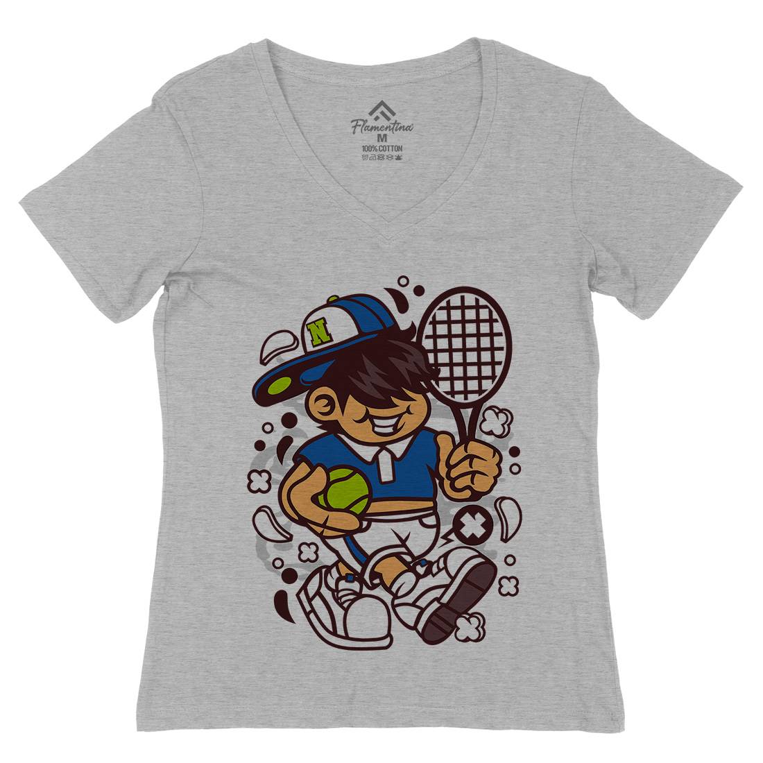 Tennis Kid Womens Organic V-Neck T-Shirt Sport C273