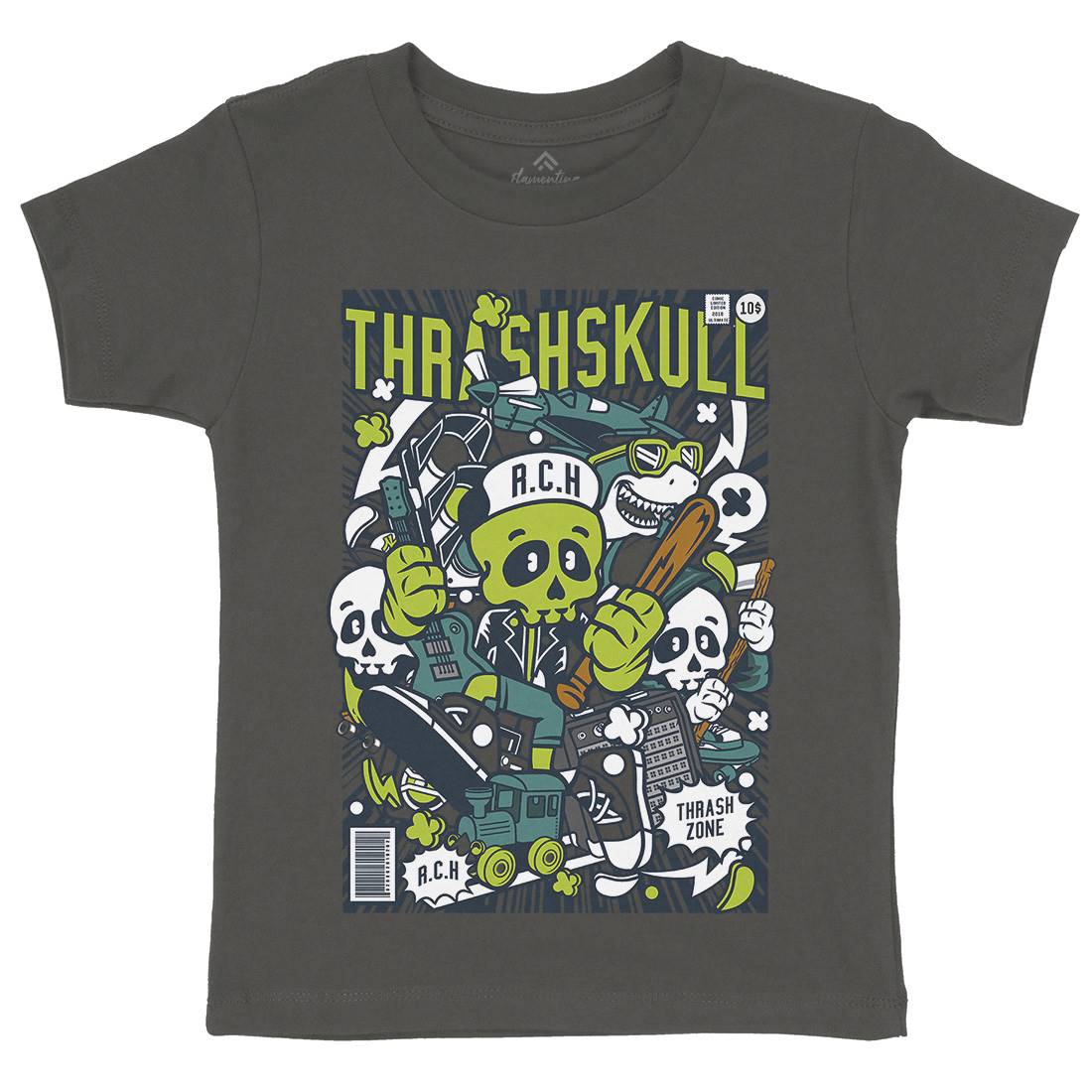 Thrash Skull Kids Organic Crew Neck T-Shirt Music C276